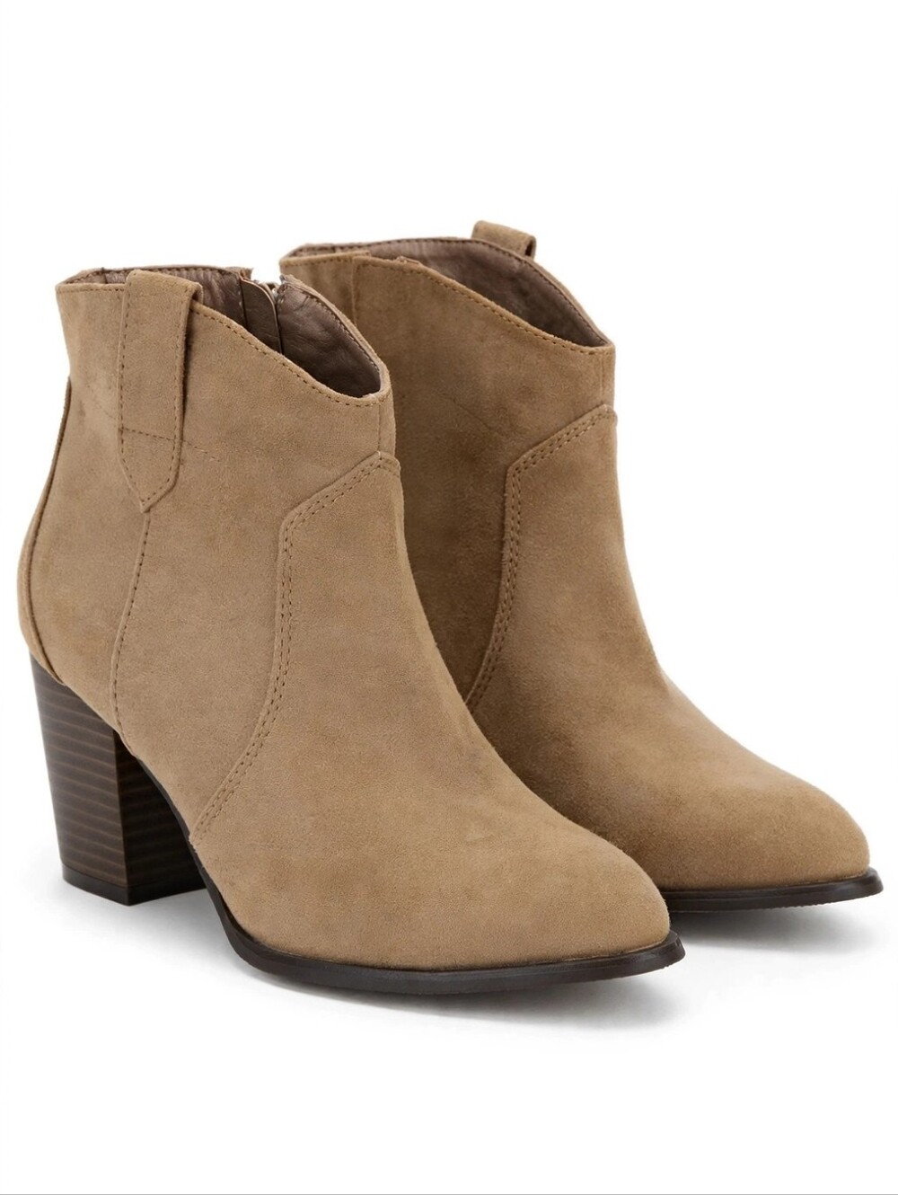 Faded Glory Taupe Suede Ankle Boots - Women's Stylish Block Heel Booties NWT